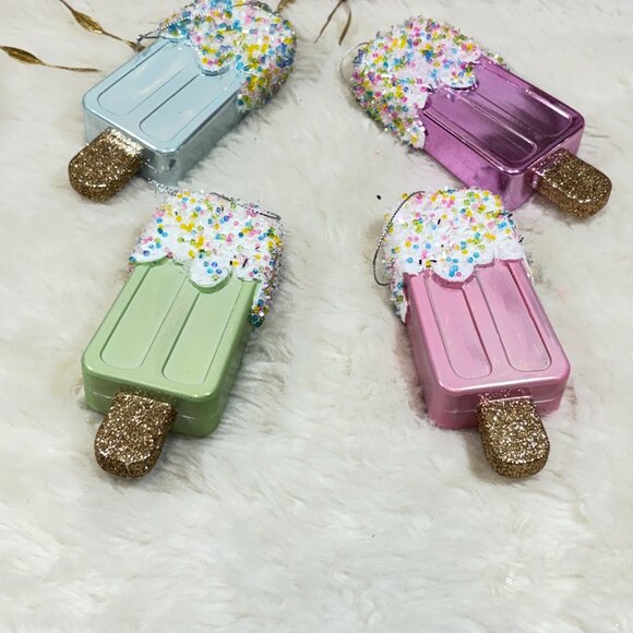 Set of 4 Pastel Plastic Popsicle with Sprinkles Ornaments Christmas Holiday - Picture 6 of 11